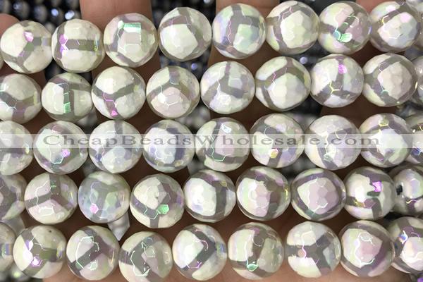 AGAT25 15 inches 12mm faceted round AB-color tibetan agate beads