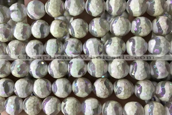 AGAT32 15 inches 10mm faceted round AB-color tibetan agate beads