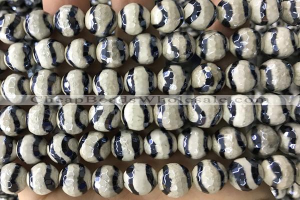 AGAT48 15 inches 10mm faceted round AB-color tibetan agate beads