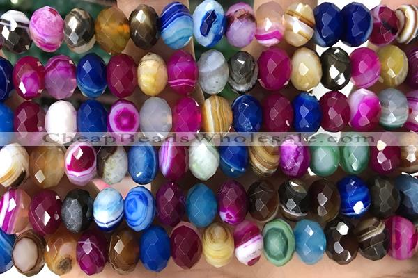 AGAT98 15 inches 6*10mm faceted rondelle banded agate gemstone beads