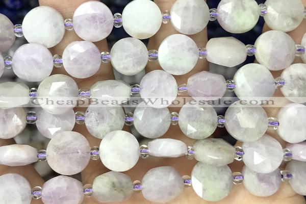 COIN08 15 inches 10mm faceted coin kunzite gemstone beads