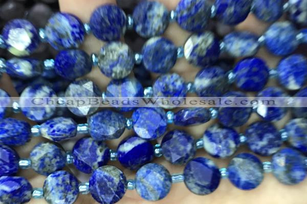 COIN09 15 inches 10mm faceted coin lapis lazuli beads