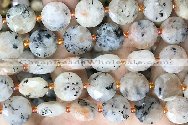 COIN100 15 inches 12mm faceted coin sunstone beads