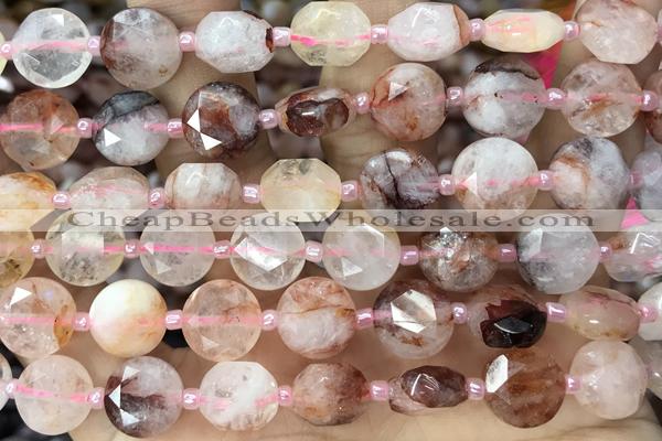 COIN11 15 inches 11mm faceted coin pink quartz beads