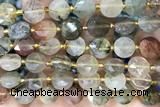 COIN14 15 inches 10mm faceted coin multicolor rutilated quartz beads