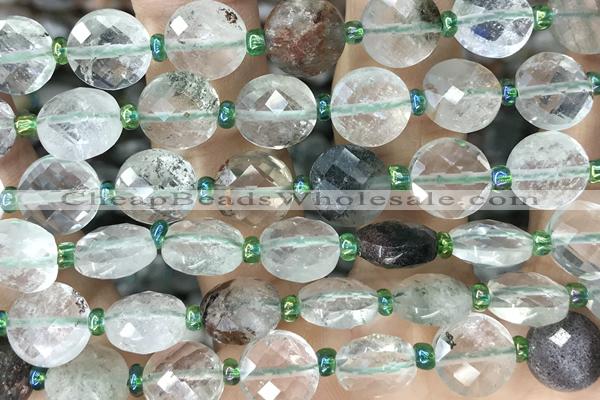 COIN23 15 inches 10mm faceted coin phantom quartz beads