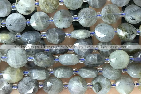 COIN25 15 inches 10mm faceted coin labradorite gemstone beads