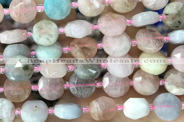 COIN28 15 inches 10mm faceted coin morganite gemstone beads