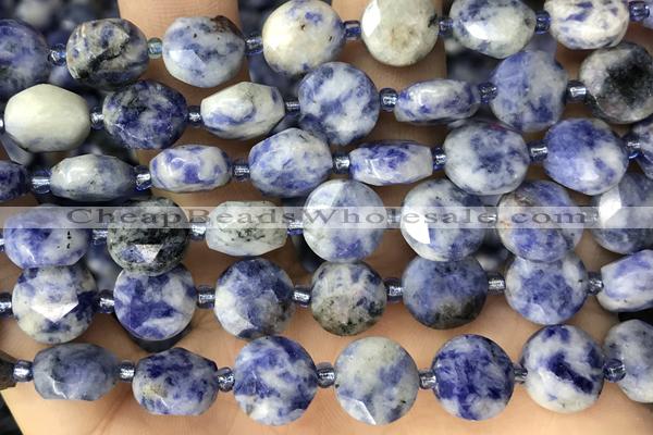 COIN39 15 inches 10mm faceted coin blue spot stone beads