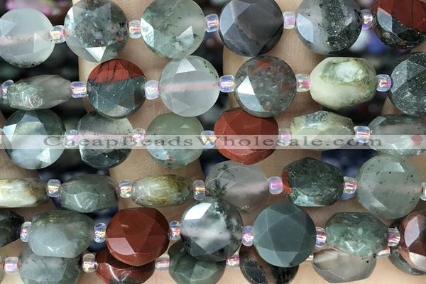 COIN40 15 inches 10mm faceted coin blood jasper beads