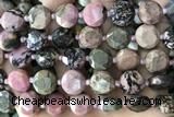COIN49 15 inches 12mm faceted coin rhodonite gemstone beads