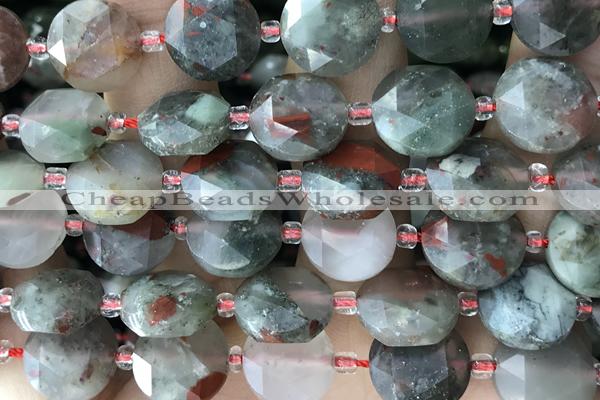 COIN51 15 inches 12mm faceted coin blood jasper gemstone beads