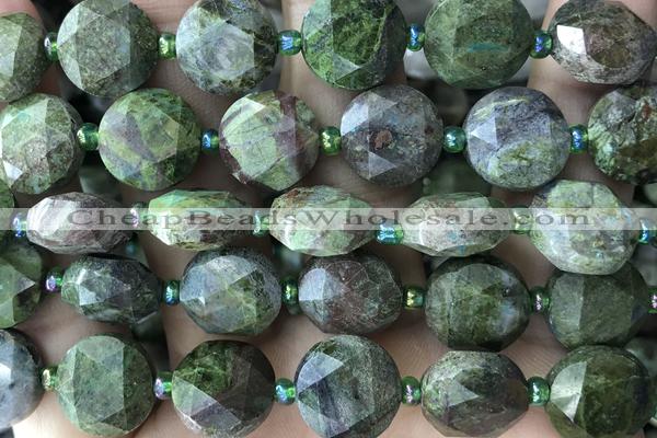 COIN53 15 inches 12mm faceted coin Indian bloodstone jasper beads