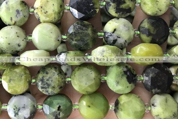 COIN57 15 inches 12mm faceted coin Australia chrysoprase beads