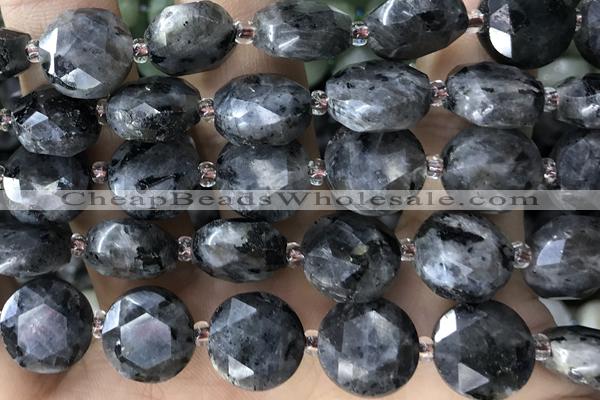 COIN72 15 inches 12mm faceted coin black labradorite gemston beads