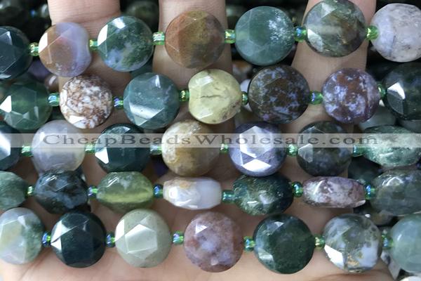 COIN75 15 inches 12mm faceted coin Indian agate beads