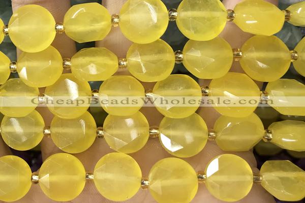 COIN78 15 inches 12mm faceted coin jade gemstone beads