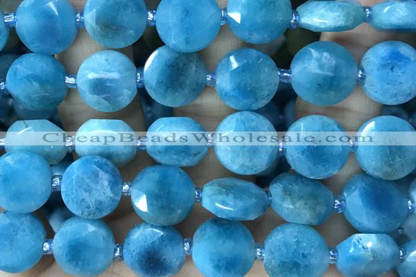 COIN81 15 inches 12mm faceted coin jade gemstone beads