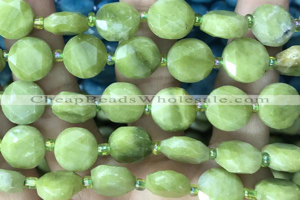 COIN82 15 inches 12mm faceted coin jade gemstone beads