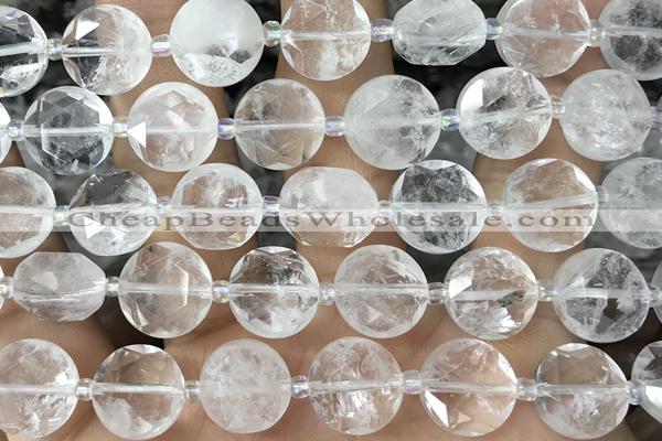 COIN86 15 inches 12mm faceted coin white crystal beads