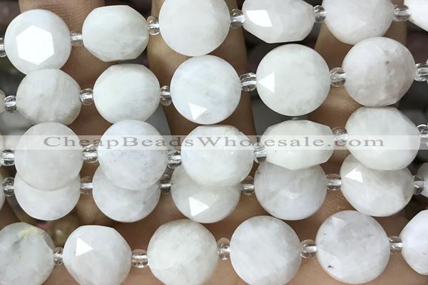 COIN93 15 inches 12mm faceted coin white moonstone beads