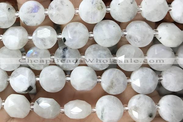 COIN95 15 inches 12mm faceted coin white moonstone beads