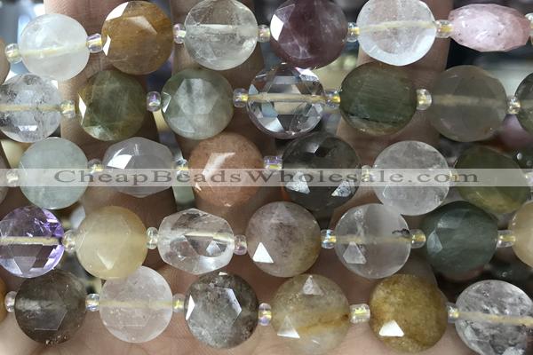 COIN98 15 inches 12mm faceted coin quartz gemstone beads