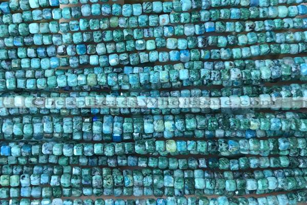 CUBE03 15 inches 2.5mm faceted cube chrysocolla gemstone beads