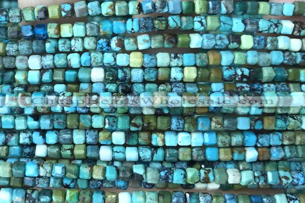 CUBE08 15 inches 3mm faceted cube turquoise gemstone beads