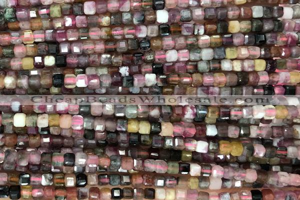 CUBE102 15 inches 2mm faceted cube tourmaline gemstone beads