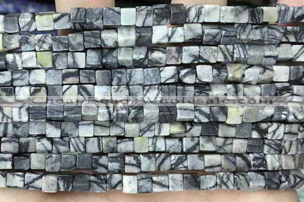 CUBE141 15 inches 4mm cube black water jasper gemstone beads