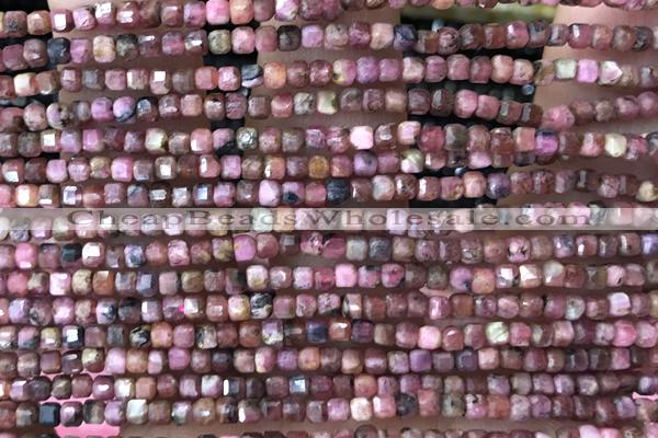 CUBE36 15 inches 2.5mm faceted cube rhodonite gemstone beads