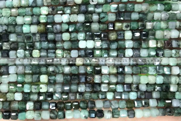 CUBE49 15 inches 3mm faceted cube emerald gemstone beads