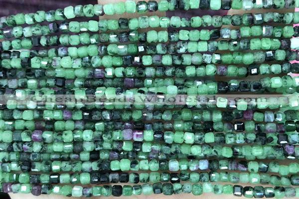 CUBE74 15 inches 2.5mm faceted cube ruby zoisite gemstone beads