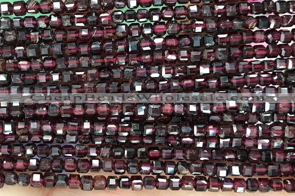 CUBE93 15 inches 3mm faceted cube red garnet gemstone beads