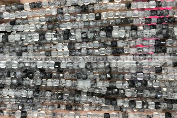 CUBE99 15 inches 2.5mm faceted cube black rutilated quartz gemstone beads