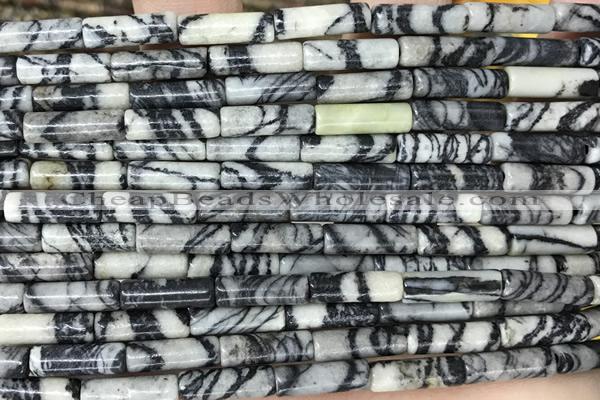 TUBE36 15 inches 4*13mm tube black water jasper gemstone beads