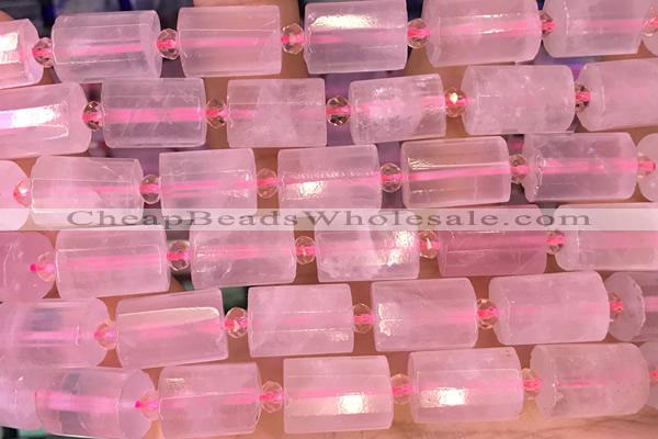 TUBE86 15 inches 10*14mm faceted tube rose quartz beads