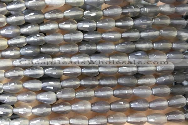 AGAT260 15 inches 6*9mm faceted teardrop grey agate beads
