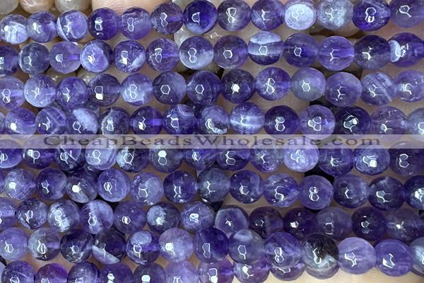AMET16 15 inches 6mm faceted round natural amethyst beads