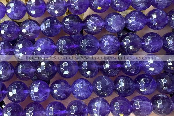 AMET22 15 inches 10mm faceted round natural amethyst beads