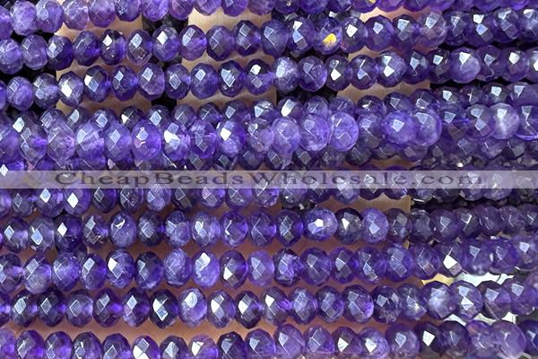 AMET25 15 inches 4*6mm faceted rondelle natural amethyst beads
