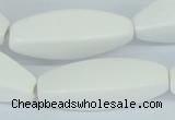 CAA23 15.5 inches 12*35mm faceted rice white agate gemstone beads
