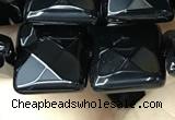 CAA2611 15.5 inches 16*16mm faceted square black agate beads