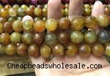 CAA3196 15 inches 14mm faceted round fire crackle agate beads wholesale