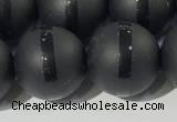 CAA3653 15.5 inches 12mm round matte & carved black agate beads