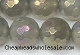 CAA5653 15 inches 12mm faceted round AB-color grey agate beads