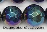 CAA5683 15 inches 12mm faceted round AB-color black agate beads