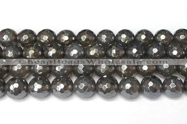 CAA5946 15 inches 12mm faceted round AB-color grey agate beads