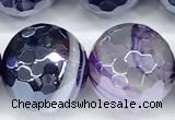 CAA5986 15 inches 14mm faceted round AB-color line agate beads